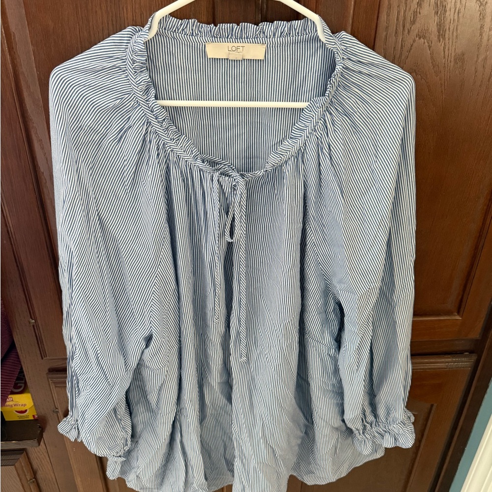 LOFT Blue Stripe Peasant Blouse 22w